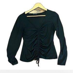 Wearever Black Tie Front Top-Womens sz L